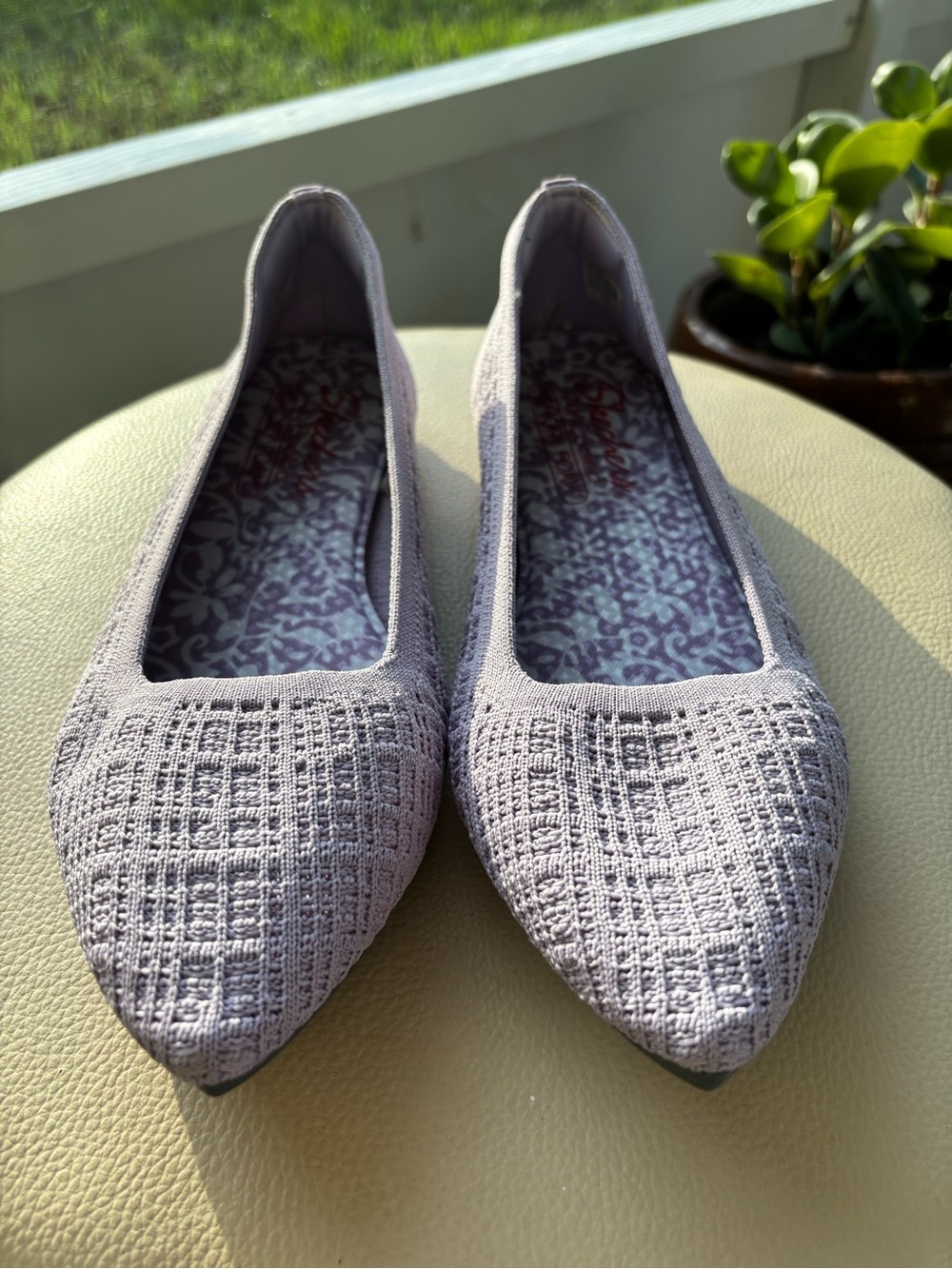 Skechers Lilac Pointed-Toe Knit Ballet Flats